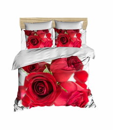 L'essentiel linge de maison Juego Funda Nórdica Doble 200x220 cm, Microsatén y Algodón, Impresión 3D Rojo y Blanco, 2 Fundas Almohada